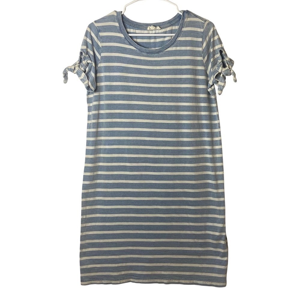 Jane‎ and Delancey Blue White Striped Cotton T-Shirt Dress Tie Sleeve Medium